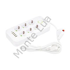 6'lı Akım Korumalı Priz, 1.5 Metre Kablo, 4 x USB, 1 x Type-C PD Girişli, Grup Priz, 16ah Akım Korumalı Priz, 3000W Güç, Anahtarlı, Topraklı, Çocuk Korumalı,