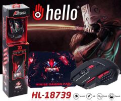 Hello, Keywin, Kablolu Gaming Mouse+Pad, oyuncu mouse+pad, 7 tuşlu, Yüksek Kalite, RGB Işıklı Gaming Mouse ve 30x24cm Desenli Oyuncu MousePad (KIRMIZI)