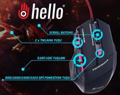Hello, Keywin, Kablolu Gaming Mouse+Pad, oyuncu mouse+pad, 7 tuşlu, Yüksek Kalite, RGB Işıklı Gaming Mouse ve 30x24cm Desenli Oyuncu MousePad (KIRMIZI)