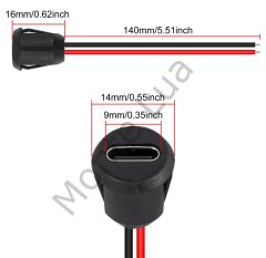 15 Adet, USB-C Konnektör Type-c Dişi Şasi 2 Pin, Yuvarlak Siyah,