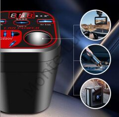 Çok Fonksiyonlu, Çakmaklık Araç İnvertörü, 2x USB 3.0, 2x Type-C Araç Priz Dönüştürücü, Hızlı Şarj,  12V/24V 220V – 200 Watt