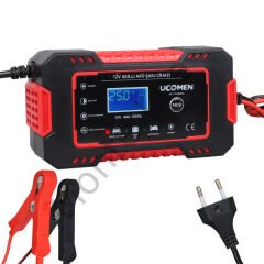 12 Volt 6 Amper Led Göstergeli Akü Şarj Cihazı, Jel Asitli Sulu Kuru Kurşun Akülere Uygun, Takviye Yapamamaktadır, Kırmızı, Ucomen,
