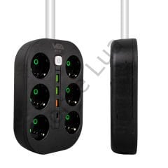 6'lı Akım Korumalı Priz, 1.5 Metre Kablo, 3 x USB, 1 x Type-C PD Girişli, Grup Priz, 10ah Akım Korumalı Priz, 2500W Güç, Anahtarlı, Topraklı,