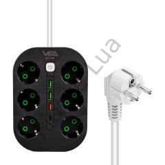 6'lı Akım Korumalı Priz, 1.5 Metre Kablo, 3 x USB, 1 x Type-C PD Girişli, Grup Priz, 10ah Akım Korumalı Priz, 2500W Güç, Anahtarlı, Topraklı,