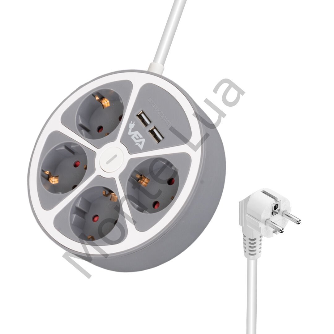4 Priz, 2 USB’li, Anahtarlı, 1.5 Metre, 3680 Watt, 16 Amper Grup Priz