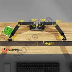 Powermaster 13-32 '' LCD / LED Monitör Çift Tutucu, Kol Amortisörlü, Vesa, Monitör Standı 2-20 Kg, Stand Askı Aparatı,