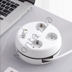 VEA 7 in 1 , Akım Korumalı Grup Priz, 3'LÜ, Anahtarlı, 3 Usb, 1 Type-c, 1.5 Metre Kablolu, Kablosu Toplanabilir Makaralı, 850 Derece Isıya Dayanıklı