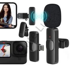 K8 Kablosuz TYPE-C Vlogger Yaka Mikrofonu ,Cep Telefonu İçin Gürültü Önleyici, Profesyonel Dış Mekan Mikrofonu, USB C Girişli Canlı Yayın Youtuber Kablosuz
