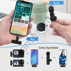 K8 Kablosuz TYPE-C Vlogger Yaka Mikrofonu ,Cep Telefonu İçin Gürültü Önleyici, Profesyonel Dış Mekan Mikrofonu, USB C Girişli Canlı Yayın Youtuber Kablosuz