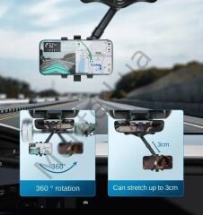 360 Derece Ayarlanabilen Araç İçi Dikiz Aynası Telefon Tutucu