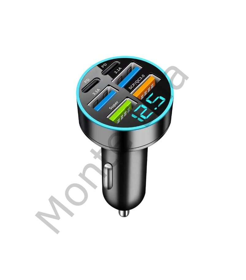 Dijital Ekran Araç Şarj Cihazı 4USB, Çift 3.1A, Süper Şarj, QC9.0 55W, Hızlı Şarj, PD, Cep Telefonu Şarj Cihazı, Araç Şarj Cihazı,