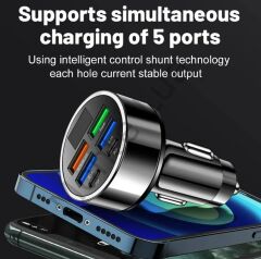 Dijital Ekran Araç Şarj Cihazı 4USB, Çift 3.1A, Süper Şarj, QC9.0 55W, Hızlı Şarj, PD, Cep Telefonu Şarj Cihazı, Araç Şarj Cihazı,