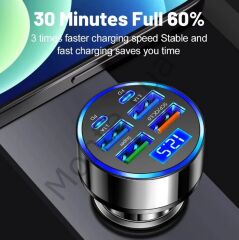 Dijital Ekran Araç Şarj Cihazı 4USB, Çift 3.1A, Süper Şarj, QC9.0 55W, Hızlı Şarj, PD, Cep Telefonu Şarj Cihazı, Araç Şarj Cihazı,