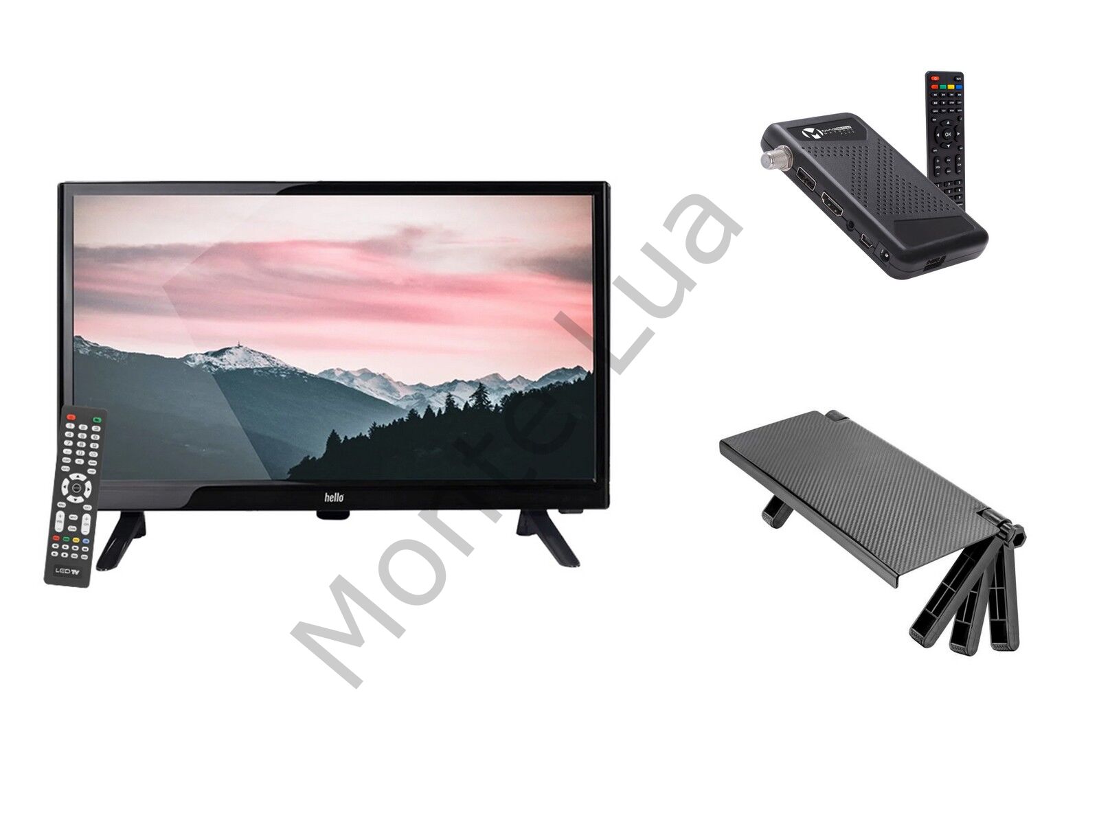19” Full HD Led Monitör Seti, Uydu Alıcı ve Tv Üstü Standlı, TV, Araba ve Karavan Uyumludur, 12 volt adaptörlü,