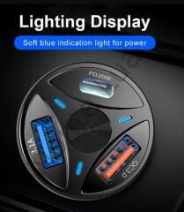 3 Çıkışlı, 2 USB,1 PD Hızlı Çakmaklık Şarj Seti, 55W, Type-c, Siyah