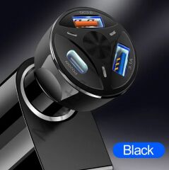 3 Çıkışlı, 2 USB,1 PD Hızlı Çakmaklık Şarj Seti, 55W, Type-c, Siyah