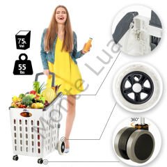 Sağlam Katlanır, 4 Tekerlekli, Market Alışveriş Arabası, Büyük Kapasiteli, 60KG Taşıma, 75 Litre Hacim,