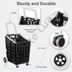 Sağlam Katlanır, 4 Tekerlekli, Market Alışveriş Arabası, Büyük Kapasiteli, 75 Litre Hacim,