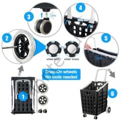 Sağlam Katlanır, 4 Tekerlekli, Market Alışveriş Arabası, Büyük Kapasiteli, 75 Litre Hacim,