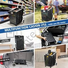 Sağlam Katlanır, 4 Tekerlekli, Market Alışveriş Arabası, Büyük Kapasiteli, 75 Litre Hacim,