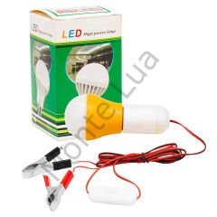 4 Metre Kablolu, Akü maşalı, 12 Volt, 10 Watt, Beyaz 6500K, Led Ampul, (DC 12 Volt Aküler İçin), Kamp, karavan, tekne, 1 Adet,