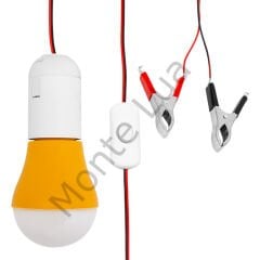 4 Metre Kablolu, Akü maşalı, 12 Volt, 10 Watt, Beyaz 6500K, Led Ampul, (DC 12 Volt Aküler İçin), Kamp, karavan, tekne, 1 Adet,