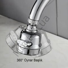 3 Fonksiyonlu Mutfak Lavabo Başlığı, 360 Derece Dönen, Tasarruflu, Musluk Başlığı, Krom,
