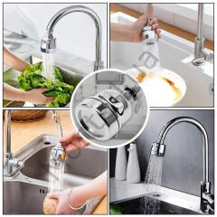 3 Fonksiyonlu Mutfak Lavabo Başlığı, 360 Derece Dönen, Tasarruflu, Musluk Başlığı, Krom,
