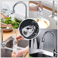 2 Fonksiyonlu Mutfak Lavabo Başlığı, 360 Derece Dönen, Tasarruflu, Musluk Başlığı, Krom,