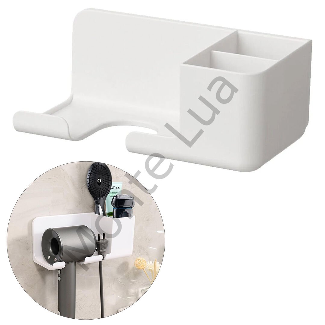 Banyo Rafı, Sabunluk, Diş Fırçası, Saç Kurutma Makinesi Standı, Pratik Depolama Çözümü,