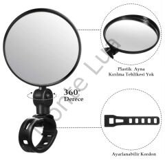 Elektrikli Scooter Bisiklet Dikiz Aynası, Tüm Bisikletlerle uyumlu, 8 cm Çap, Gidon Kelepçesi, 360 Derece, 2 Adet,