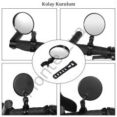 Elektrikli Scooter Bisiklet Dikiz Aynası, Tüm Bisikletlerle uyumlu, 8 cm Çap, Gidon Kelepçesi, 360 Derece, 2 Adet,