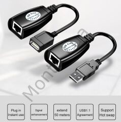 Usb Extrender, 50 Metre Rj45, Usb Uzatma Kablosu, Cat5 – Cat6 uyumlu,