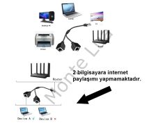 Erkek RJ45 TO 2x Dişi Ethernet Çoklayıcı Splitter Dağıtıcı