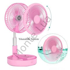 Katlanabilir Yükseltilebilir Taşınabilir Fan Vantilatör (4 Farklı Mod), Pembe, 97,5cm kadar uzayabilir,