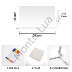 20 x 30 cm, 7 Renkli Kalem, Dekoratif LED Aydınlatmalı, Şeffaf Işıltılı Yazı, Çizim Panosu , Parlayan Akrilik LED Not Panosu, Işıklı Kuru Silme Panosu, Parlak,
