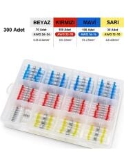 300 Parça Ortası Lehimli Makaron Seti, Kablo Birleştirici, Ek Muf 4 Çeşit Plastik Çantada