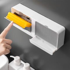 Çift Bölmeli Çekmeceli Duvara Monte Kapaklı Banyo Tuvalet Sabunluk, Yapışkanlı