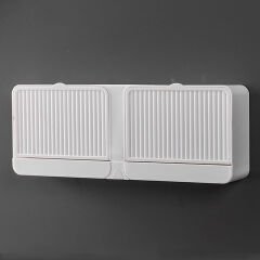 Çift Bölmeli Çekmeceli Duvara Monte Kapaklı Banyo Tuvalet Sabunluk, Yapışkanlı