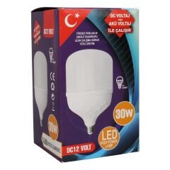 E27, 12 Volt, 30 Watt, 6500K, Yerli Üretim, Beyaz Jumbo Led Ampul (DC12V)
