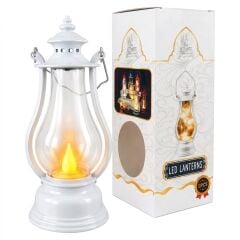 Plastik, Nostaljik, LED, Mini Gaz Lambası Tasarımlı, Pilli Dekoratif Aydınlatma, Beyaz