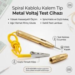 Metal Gövde Spiral Kablolu Araç Arıza Tespit ve Voltaj Test Kalemi (6V-12V-24V)