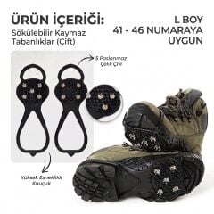 Kaymayı Önleyici Ayakkabı Kar Zinciri - Bot İçin Silikon Geçmeli Buz Kramponu, L Boy, 41-46 Numara